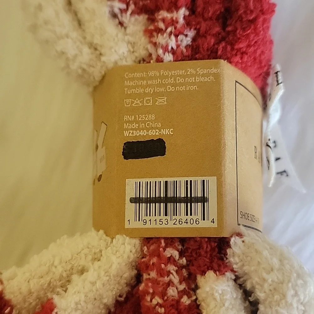 RAE DUNN 3 Pk Red Cream Embroidered Loungewear Cottage Winter Soft‎ Cozy Socks